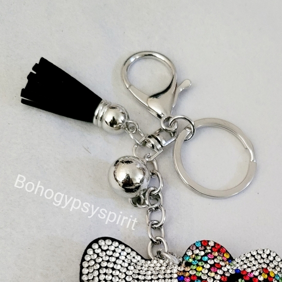 Hello Kitty Crystal Rhinestone Keychain Bag Charm with Tassel - Picture 6 of 9